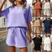Women's Elegant Two Piece Set Solid Color round Neck Short Sleeve Top Wide Leg Shorts Summer New Arrival Cross Border_ecoleips.com