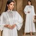 Women's Clothing Elegant White Embellished Abaya Dress Set - Hand-Sewn Crystal Embroidery Modest Long Dress For Women, Middle Eastern Fashion_ecoleips.com
