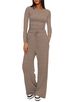 Women's Clothing Women's Solid Color Casual Set Top High Waisted Wide Leg Pants Sportswear Long Sleeved Europe & America_ecoleips.com