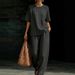 Women's 2 Piece Solid Color Loose Fit Top And Wide Leg Pants Set – Casual Chic Summer Outfit 2026_ecoleips.com