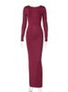 Hugcitar Spring Elegant Long Sleeve Backless Solid Cuched Sexy Slim Maxi Prom Dress Women Clothes Evening Party Birthday Club_ecoleips.com