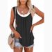 2024 Summer New Europe And The United States Women's Blouse Solid Color Patchwork Sleeveless Pleated Vest T-shirt_ecoleips.com