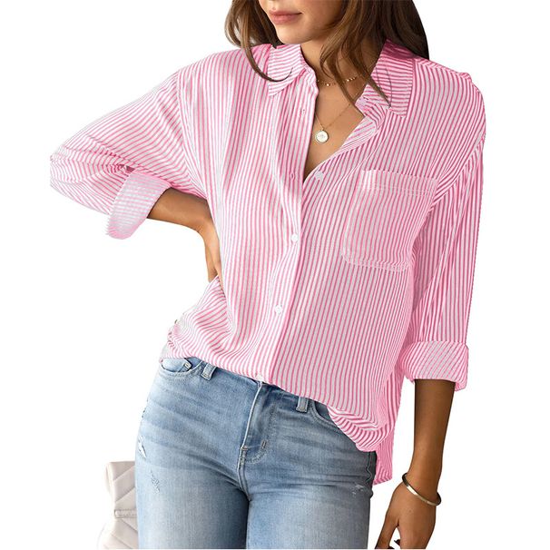 Women's Clothing Autumn New Striped Cardigan Top Loose Casual Long Sleeved Shirt Female_ecoleips.com