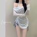 Women's Clothing Three Piece Sports Bikini Cover Up Set Spa Swimsuit American Tie Dye Blue Resort Style_ecoleips.com