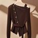 Women's Asymmetrical Off-Shoulder Sweater – Chic Ribbed Knit Top With Waist Definition (Long Sleeve, Polyester Blend, S-XL, Coffee Brown)_ecoleips.com