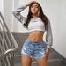 Women's Low Rise Distressed Denim Shorts Frayed Edges Casual Ripped Knit Fabric Summery Hot Girl Style_ecoleips.com