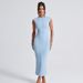 Summer Blue Solid Color Women's Dress Sleeveless Slim High Waist Slit Wholesale Polyester European American Style 2025_ecoleips.com