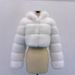 Women's Faux Fox Fur Coat With 6-Section Sleeves - Short High-Waist Hooded Fashion Jacket, Trendy Streetwear Outerwear_ecoleips.com