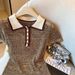 Women's Old Fashion Style Knitted Short Sleeved Top Hollowed Out Chic Design With Inspired Light Luxury Polo Collar_ecoleips.com