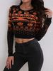 Halloween-Ready Knit Sweater – Geometric Jacquard Pullover (S-XXL, Slim Fit, Short-Length, Long Sleeves, Blood Orange, Streetwear & Office Hybrid)_ecoleips.com