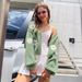 Women's Clothing Women's Autumn New Style Sweet Flower Pattern Sweater Cardigan Loose Short Knitted Women's Sweater_ecoleips.com