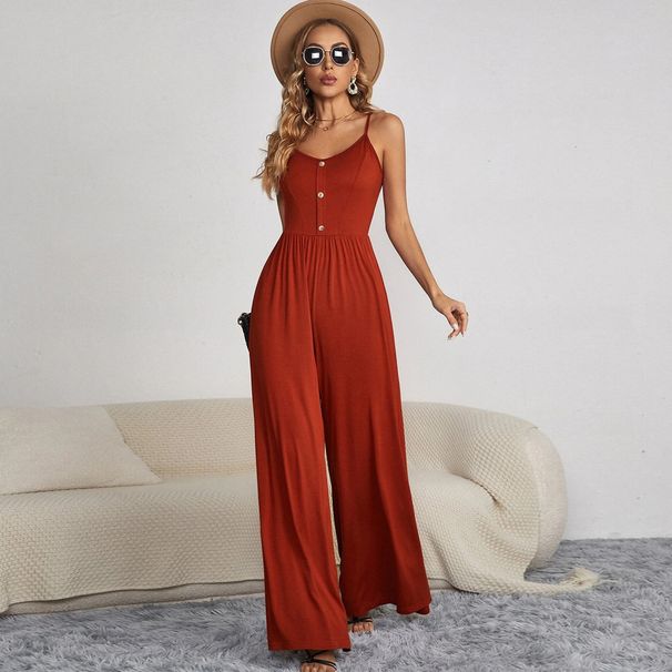 Voya New Women's Summer Jumpsuit Solid Color Casual Pullover Sleeveless Loose Jumpsuit For Women_ecoleips.com