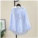 Women's Striped Loose Fit Long Sleeve Shirt – Casual Oversized Blouse For Summer & Everyday Wear_ecoleips.com
