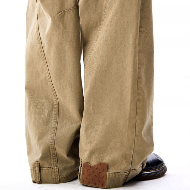 American Retro Deconstructed Casual Curved Hem Workwear Jeans For Men, Wide-leg, Floor-length, Clean-fit, Reverse-wear_ecoleips.com