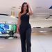 Women's Clothing summer new fashion slanted shoulder collar waist solid color wide leg jumpsuit for women_ecoleips.com