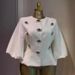 Elegant Women’s Spring/Autumn Jacket – Embellished Bouclé Top With Lantern Sleeves & Waist Tie, Chic & Versatile_ecoleips.com