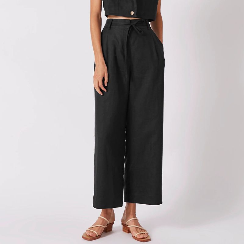 Suitable For All Seasons Pure Linen Drawstring Ankle Spring Summer New Slimming Versatile Wide-leg Elegant Commuter High-waisted Suit Pants_ecoleips.com