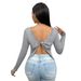 Voya Women's European And American Round Neck Long Sleeved T-shirt Autumn And Winter New Style Big Backless Sexy Temperament Top_ecoleips.com