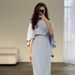 Women's Clothing New Solid Color Satin Bat Shawl Temperament Waist Long Sleeve Dress_ecoleips.com