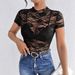 Summer Ruffled Stand Collar Single Layer Lace Slim Fit T-Shirt Top For Women New Style_ecoleips.com