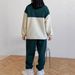 "Women's Retro Patchwork Sweatshirt Set – Sporty Color Blocked Long Sleeve Two Piece Outfit For Autumn & Winter"_ecoleips.com