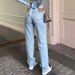 Light Blue High Waisted Straight Leg Jeans Washed Slimming Versatile Simple Denim Trousers for Women Factory Direct Wholesale_ecoleips.com