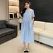 Summer New Korean Fashion Lace Collar Plaid Maternity Dress_ecoleips.com