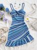 Summer 2025 New Collection: European And American Style Street Casual Striped Sleeveless Round Neck Backless Halter Dress, Short_ecoleips.com