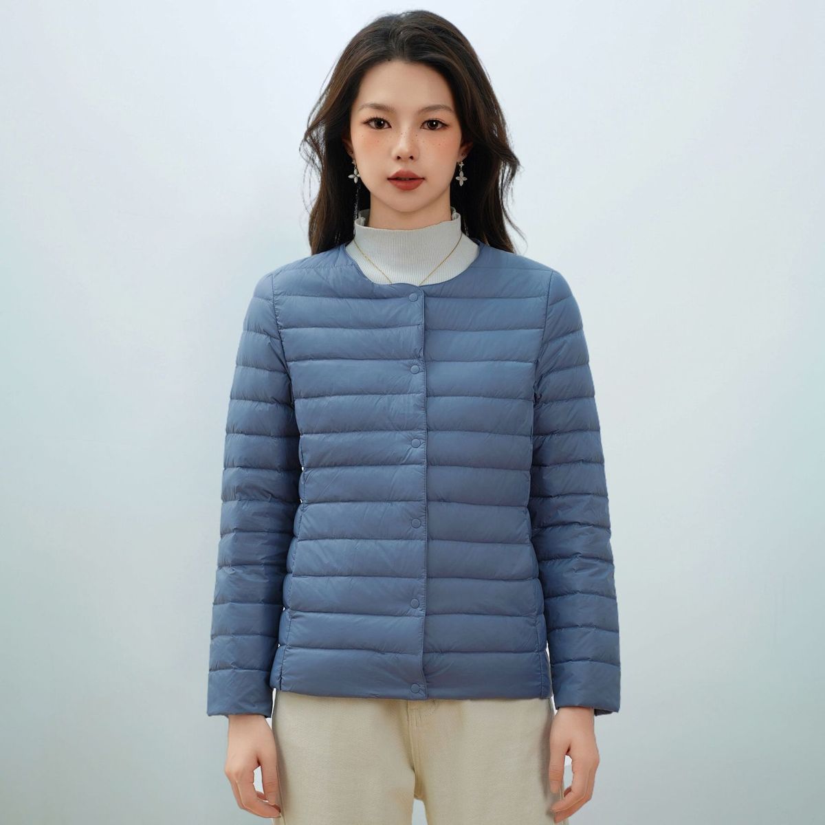 Women's Lightweight Down Jacket With 90% White Duck Down - Classic V-Neck & Round Neck Design, Slim Fit Long Sleeve Coat In 12 Elegant Colors_ecoleips.com