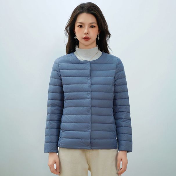 Women's Lightweight Down Jacket With 90% White Duck Down - Classic V-Neck & Round Neck Design, Slim Fit Long Sleeve Coat In 12 Elegant Colors_ecoleips.com
