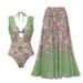 Green Floral One Piece Swimsuit Set For Women American Style Hot Selling Item New_ecoleips.com