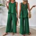 Women's Cotton Linen Two-Piece Set Casual Wide Leg Pants And Hollowed out Back Vest Cross Border European American Style_ecoleips.com