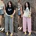 Women's Graphic Print Short Sleeve Top With Wide-Leg Pants Set, Summer Casual Two-Piece Outfit For Street Style And Daily Wear_ecoleips.com