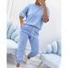 Women's Printed Casual Jogger Set - Short Sleeve T-Shirt & Lounge Pants (8 Colors, S-5XL) Summer Athleisure Outfit_ecoleips.com