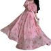 Pink Floral Vacation-Style Long Dress, Elegant And Gentle Printed Large Hem Dress For Women_ecoleips.com