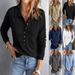 Solid-Color Knitted Top For Women With Single-Buttoned Collar, Long Sleeves, Loose Fit, Casual Base Layer For Autumn/Win_ecoleips.com