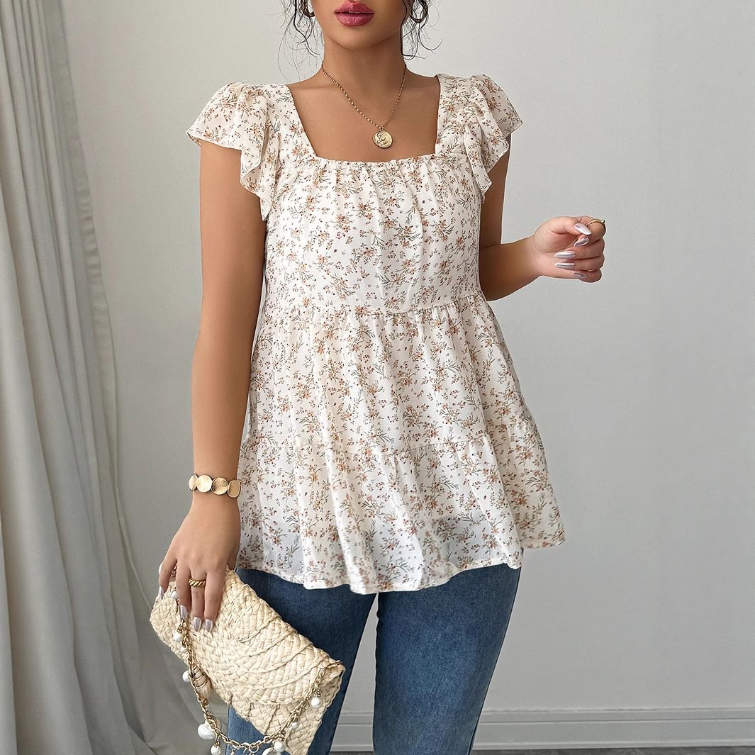 Women's Clothing Holiday Simple Style Broken Flower Waist High End Tops For Women Spring And Summer_ecoleips.com