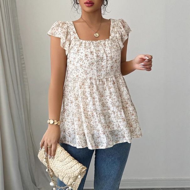 Women's Clothing Holiday Simple Style Broken Flower Waist High End Tops For Women Spring And Summer_ecoleips.com