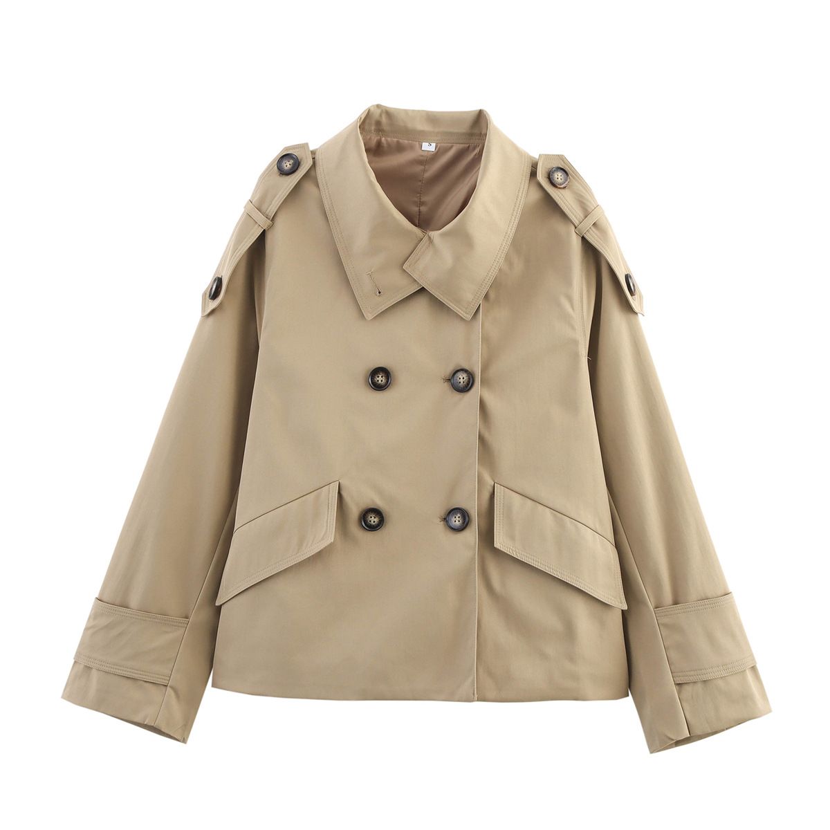 Women’s Clothing New Retro Lapel Design Double Breasted Loose Versatile Long Sleeved Short Windbreaker Jacket_ecoleips.com