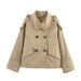 Women’s Clothing New Retro Lapel Design Double Breasted Loose Versatile Long Sleeved Short Windbreaker Jacket_ecoleips.com