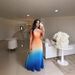 Women's Clothing New Style Fashion Temperament Elegant Halter Neck Pleated Gradient Color Dress Long Skirt_ecoleips.com