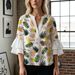 European And American Style Digital Print Puff Shirt For Women, Plus Size V-neck Layered Sleeve Spring-summer New_ecoleips.com