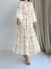 Modest Abaya Dress Bohemian Floral Maxi Dress – Tiered Ruffles & Belted Waist – Long Sleeve Boho Dress_ecoleips.com