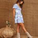 Women's Clothing New French Retro Blue And White Porcelain Floral Lace Splicing V Neck Waist Bubble Short Sleeve Dress_ecoleips.com