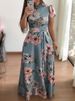 Aria Basics Aria Basics 2025 Autumn New European And American Style Floral Print Short Sleeve Flared Dress For Women_ecoleips.com