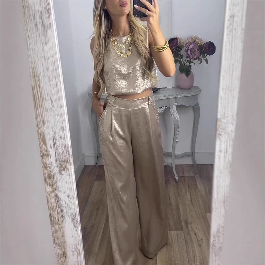 Women's Clothing Vest Trousers High Waist Casual Suit Two Piece_ecoleips.com