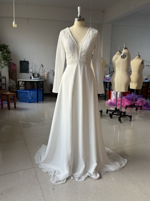 Long Sleeved Lace Wedding Dress Bride New High End Niche Luxury Reception Dress Satin Ceremony Main Yarn Trailing_ecoleips.com