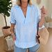 Women's V Neck Pullover Shirt Simple Solid Color Long Sleeved Loose Fit Cotton Linen Blend Style By European American 2026_ecoleips.com