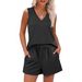 Women's Clothing Summer Shorts With Casual V Neck Sleeveless Vest Suit_ecoleips.com