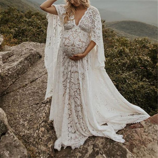 Women's Clothing Spring And Summer Pregnant Mom Pregnant Woman Fluffy Swing Lace Dress Long Skirt_ecoleips.com